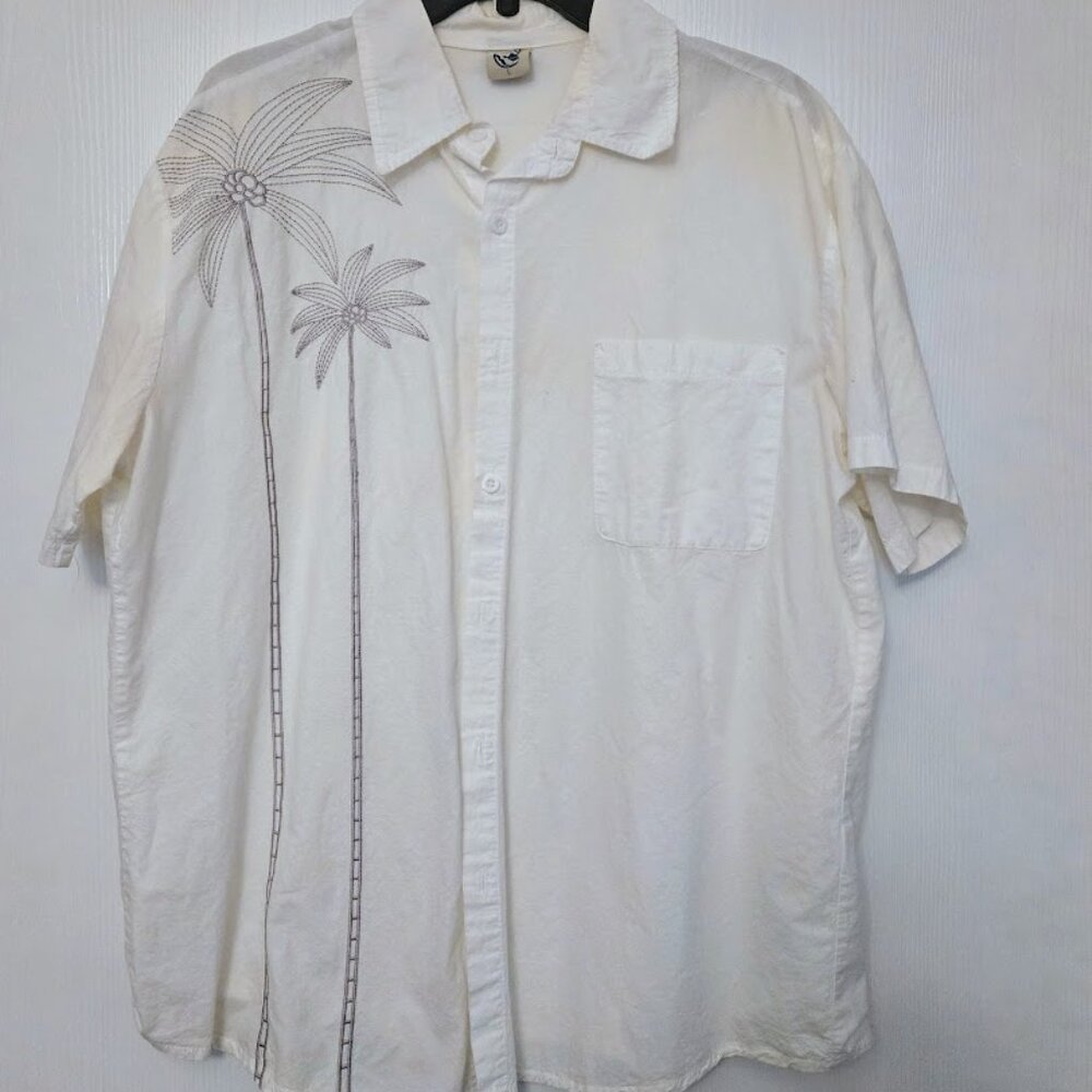 Men's Hardaddy white cotton S/S shirt with embroidered palm‎ Size L